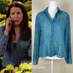 Extremely Rare Blue Silk Blouse Button Down ASO Lorelai Gilmore Girls Vintage